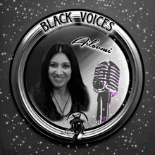 a picture of a woman and a microphone with the words black voices written above it