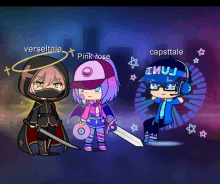 verseitale pink rose and capsttale are standing next to each other in a dark room