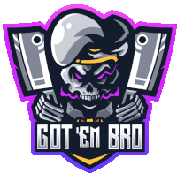 a logo with a skull and the words got 'em bro