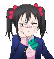 a cartoon of a girl with pigtails and a bow tie making an angry face