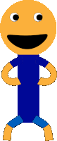 a stick figure wearing a blue shirt and blue shorts is smiling