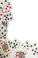 a pile of playing cards including the queen of spades and the king of hearts