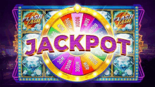 a slot machine with a spinning wheel that says jackpot