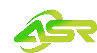 a green asr logo with a swirl around it