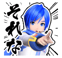 a blue haired anime character with a microphone pointing his finger