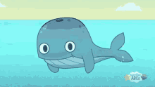 a cartoon whale is swimming in the ocean with abcs written on the bottom