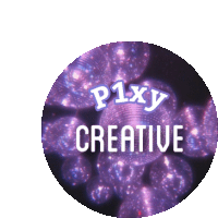 a purple circle with the words pixy creative on it