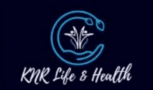 a logo for knr life and health with a hand holding a flower .