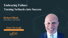 a man in a suit and tie is smiling in front of a black background with the words embracing failure turning setbacks into success