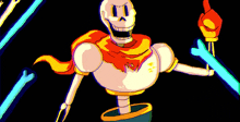 a cartoon drawing of papyrus holding a sword