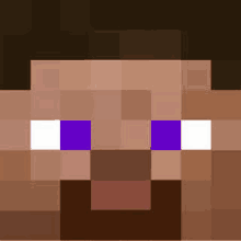 a close up of a steve minecraft face with purple eyes .