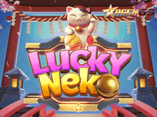 a game called lucky neko with a cat on top of it