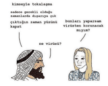 a man with a beard is talking to a woman in a cartoon .