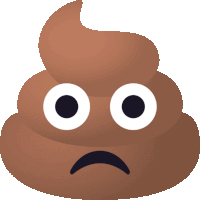 a brown poop with white eyes and a sad face on it