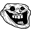 a black and white drawing of a troll face with a big mouth and teeth .