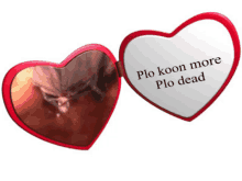 a heart shaped mirror with the words plo koon more plo dead on it