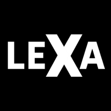 the lexa logo is white on a black background .