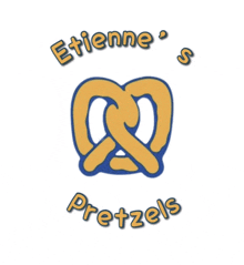 a logo for etienne 's pretzels has a pretzel in the center