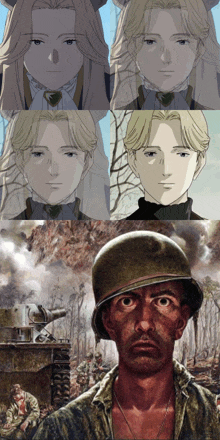 a man in a military helmet is shown in a collage of images