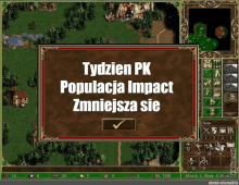 a screenshot of a game that says tydzień pk population impact zmiejesza sie