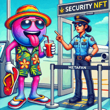 a cartoon illustration of a security nft at the airport