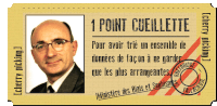 a ticket that says 1 point cueillette with a picture of a bald man