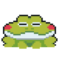 a pixel art of a green frog with a red heart on its chest