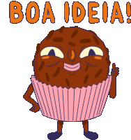 a cartoon illustration of a cupcake with the words boa ideia above it