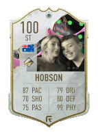 a card with a picture of a boy and a woman named hobson