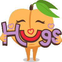 an illustration of a peach holding the word hugs in its hands