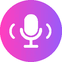 a purple and pink circle with a white microphone in the center