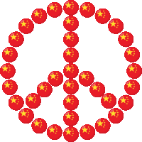 a peace sign made out of red circles with gold stars