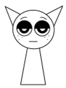 a black and white drawing of a cartoon cat with big eyes and ears .