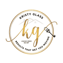 a logo for kristy glass shows a house and a key