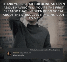 a man in a black sweater says thank you rishab