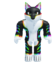 a black and white fox with a rainbow colored fur