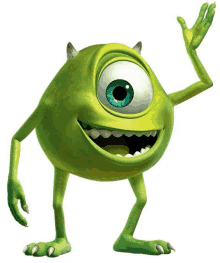 mike from monsters inc is waving his hand and smiling