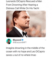 leonardo dicaprio rescued a man from drowning after hearing a distress call while on his yacht ..