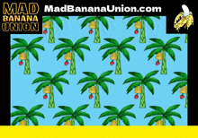 a pattern of palm trees with bananas hanging from them and the website madbananaunion.com