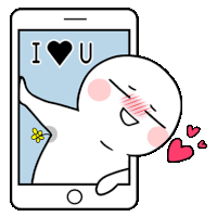 a cartoon character is coming out of a cell phone and saying i love u .