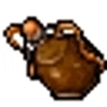 a pixel art drawing of a brown purse with a handle and a rope .