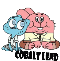 gumball and bubblegum from the amazing world of gumball sitting next to each other