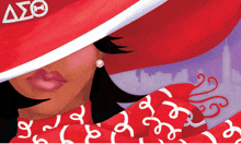 an illustration of a woman wearing a red hat with the letters δσθ on it