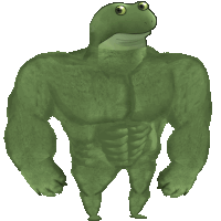 a cartoon of a frog with big muscles and a big head