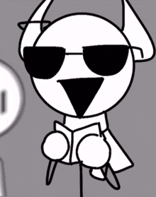 a black and white drawing of a person wearing sunglasses and holding a microphone