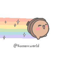 a cartoon of an acorn with a rainbow behind it and the words " @kumoxworld " below it