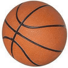 a close up of a brown basketball on a white background .