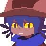 a pixel art of a person wearing a hat