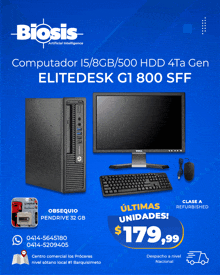 an advertisement for biosis shows a dell monitor keyboard and mouse