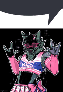 a cartoon drawing of a wolf wearing a neo shirt